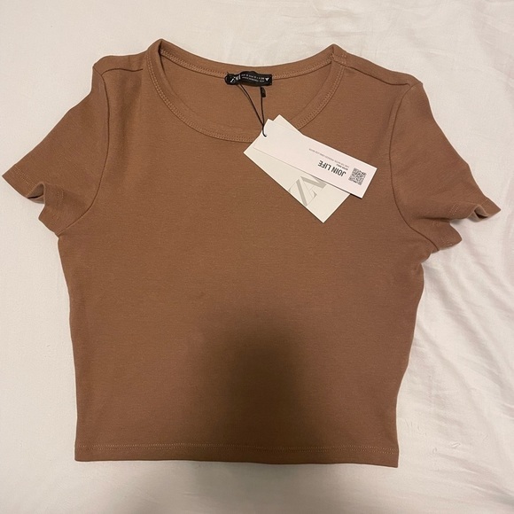 ZARA Crop Top BEIGE PINK - Picture 3 of 4